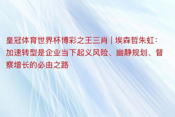 皇冠体育世界杯博彩之王三肖 | 埃森哲朱虹：加速转型是企业当下起义风险、幽静规划、督察增长的必由之路